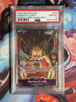 One Piece Monkey D. Luffy Bandai Card Games Fest Afro Promo 2025 OP07-073 PSA 10 - Image 1