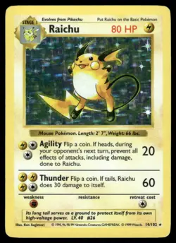 Raichu 14/102 Base Set Shadowless Holo Holo Rare NM EBAY LIVE FRIDAY - Image 1