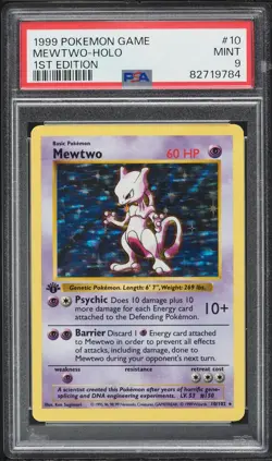 1999 Pokemon Base Set Shadowless 1st Edition Holo Mewtwo #10 PSA 9 MINT - Image 1