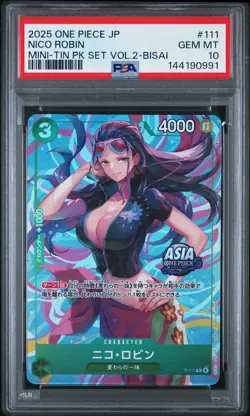 2025 ONE PIECE JAPANESE MINI-TIN PACK SET VOL.2 BISAI #111 NICO ROBIN PSA 10 - Image 1
