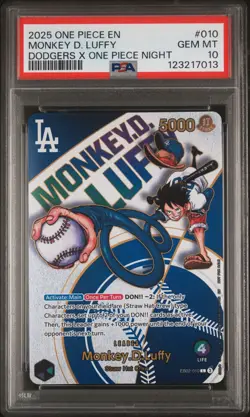 2025 ONE PIECE PROMOS DODGERS X ONE PIECE NIGHT #010 MONKEY D. LUFFY PSA 10 - Image 1