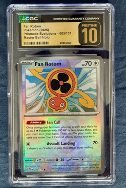 Fan Rotom Master Ball Holo CGC Pristine 10 Pokemon Prismatic Evolutions 085/131 - Image 1