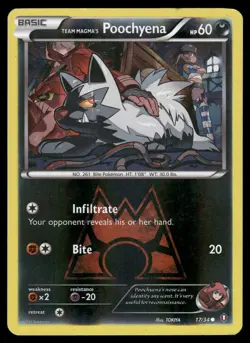 Team Magma's Poochyena 17/34 Common Double Crisis Pokemon Reverse Holo MP - Image 1