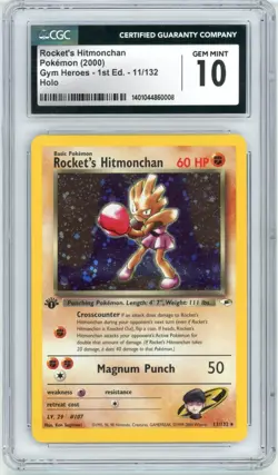 Pokemon Rocket's Hitmonchan #11 GYM Heroes 1st Edition CGC 10 Gem Mint - Image 1