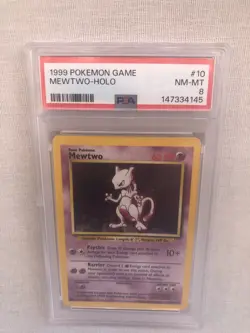 PSA 8 WOTC 1999 Base Set Unlimited Mewtwo 10/102 Holo Rare Card NM-MT - Image 1