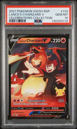 2021 POKEMON SWSH BLACK STAR PROMO #133 LANCE'S CHARIZARD V PSA 10 - Image 1