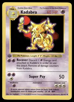 Kadabra 32/102 1st Edition Base Set Shadowless Uncommon NM EBAY LIVE FRIDAY - Image 1