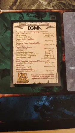 Lord Of The Rings TCG: Tournament Schedule 2003 DGMA Card LOTR PROMO ITEMS - Image 1