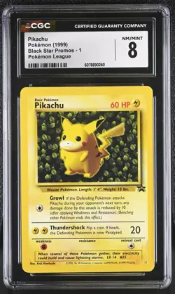 Pokemon GRADED 1999 Pikachu - 1 WotC League Black Star Promo 8 CGC ENGLISH - Image 1