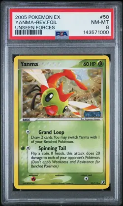 2005 POKEMON EX UNSEEN FORCES #50 YANMA-REVERSE FOIL PSA 8 - Image 1
