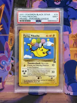 Vintage 2001 Pokemon League Promo Flying Pikachu #25 Black Star Promo PSA 9 - Image 1