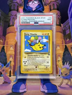 Vintage 2001 Pokemon League Promo Flying Pikachu #25 Black Star Promo PSA 9 - Image 3