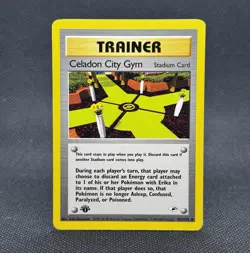 1st Edition celadon city gym Neo Genesis Pokemon Trainer Card WOTC - Image 1