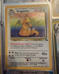 Pokemon Dragonite 4/62 Fossil Holo Rare Unlimited 100 HP Card 1999 English - Image 1