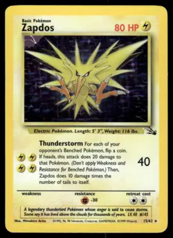 Pokemon Cards Zapdos 15/62 Fossil Holo Rare NM EBAY LIVE FRIDAY - Image 1
