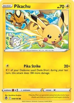 PIKACHU 49/195 - NM - SILVER TEMPEST COMMON ENGLISH POKEMON CARD - Image 1
