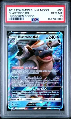 PSA 10 ⭐ Pokemon Blastoise GX 35 Unbroken Bonds 2019 Sun Moon Graded Card - Image 1