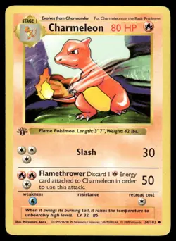 Charmeleon 24/102 1st Edition Base Set Shadowless Uncommon NM EBAY LIVE FRIDAY - Image 1
