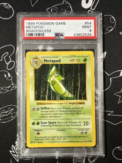Pokemon TCG Metapod Base Set Shadowless PSA 9 054/102 1999 - Image 1