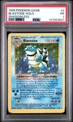 1999 POKEMON BASE SET SHADOWLESS #2 BLASTOISE-HOLO PSA 1 - Image 1