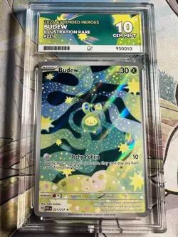 ACE 10 Pokemon TCG Budew Ascended Heroes 221/217 Matching Label Graded - Image 1