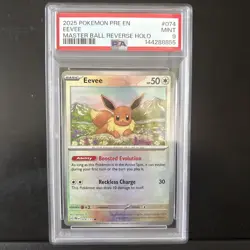 💎 PSA 9 MINT EEVEE Master Ball Reverse Holo Prismatic Evolutions Card 074/131 - Image 1