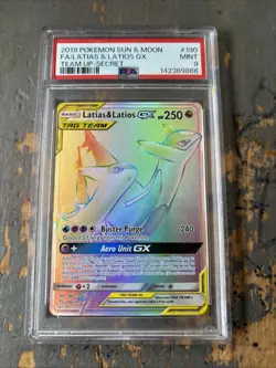 2019 POKEMON SUN & MOON TEAM UP LATIAS & LATIOS RAINBOW GX #190 PSA 9 MINT - Image 1