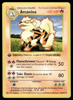 Arcanine 23/102 1st Edition Base Set Shadowless Uncommon NM EBAY LIVE FRIDAY - Image 1