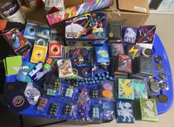 Huge Pokemon Product Lot Pin Stickers Dice Sleeves Coins Mat - Read Desc - Image 1
