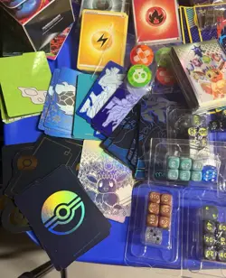 Huge Pokemon Product Lot Pin Stickers Dice Sleeves Coins Mat - Read Desc - Image 3