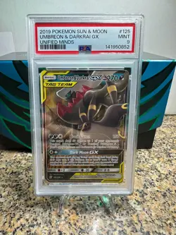 PSA 9 Umbreon & Darkrai GX #125 Pokemon Unified Minds MINT - Image 1
