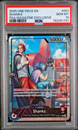 2025 ONE PIECE PROMOS PSA MAGAZINE EXCLUSIVE #001 SHANKS PSA 10 GEM MINT - Image 1