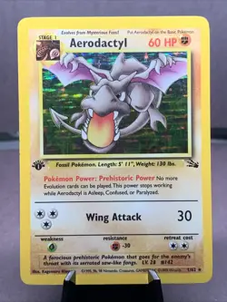 Pokemon TCG 1st Edition Aerodactyl 1/62 Holo Rare Fossil Set VTG WOTC 1999 - Image 1