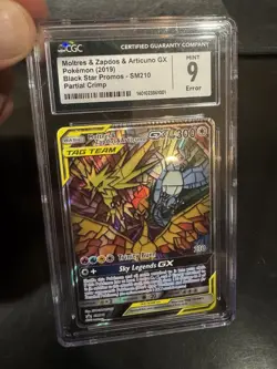 Pokemon TCG Moltres Zapdos Articuno GX SM210 ERROR Crimp Cgc 9 - Image 2