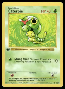 Caterpie 45/102 1st Edition Base Set Shadowless Common NM EBAY LIVE FRIDAY - Image 1