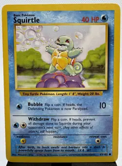 Squirtle Base Set 63/102 - Common Pokemon Card - Near Mint To Mint - Fresh - Image 1