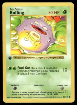 Koffing 51/102 1st Edition Base Set Shadowless Common NM EBAY LIVE FRIDAY - Image 1