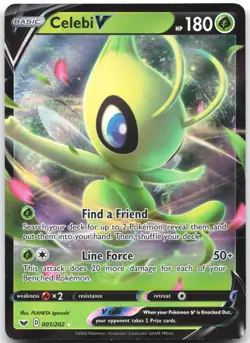 Celebi V 001/202 Holo V Rare Sword & Shield Pokemon Moderately Played - Image 1