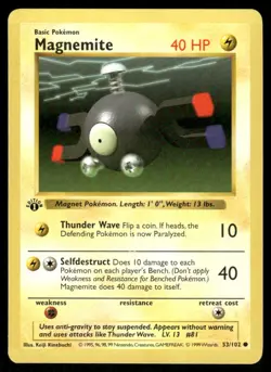 Magnemite 53/102 1st Edition Base Set Shadowless Common NM EBAY LIVE FRIDAY - Image 1