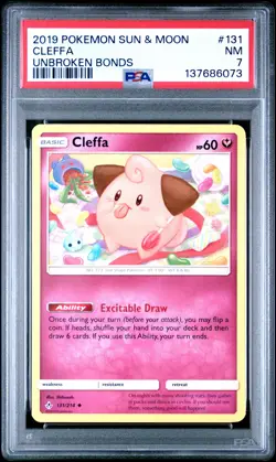 2019 POKEMON SUN & MOON UNBROKEN BONDS #131 CLEFFA PSA 7 - Image 1