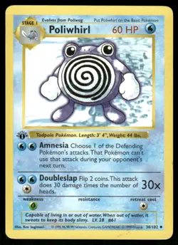 Poliwhirl 38/102 1st Edition Base Set Shadowless Uncommon NM EBAY LIVE FRIDAY - Image 1