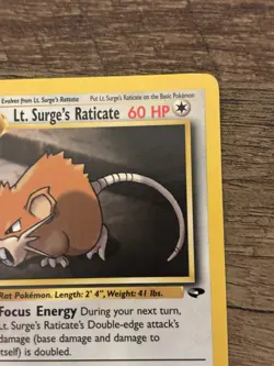 Pokemon TCG Lt. Surge's Raticate 60 HP Gym Challenge Uncommon 1st Ed 53/132 - Image 3