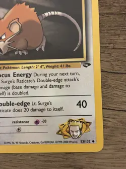 Pokemon TCG Lt. Surge's Raticate 60 HP Gym Challenge Uncommon 1st Ed 53/132 - Image 4
