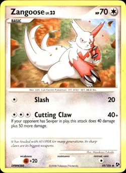 Zangoose 59/106 Uncommon - Pokemon Great Encounters 2008 MP - Image 1