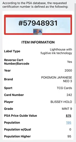 2000 P.M. - Pokemon/Pocket Monsters Japanese Neo 3 Blissey Holo - PSA 9 Mint - Image 3