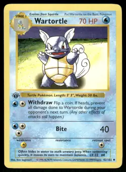 Wartortle 42/102 1st Edition Base Set Shadowless Uncommon NM EBAY LIVE FRIDAY - Image 1