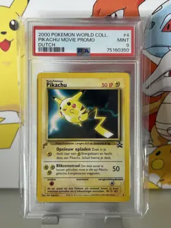 🔹PSA 9 MINT🔹Pikachu 4 Black Star Promo Dutch Movie🔸Pokemon World Collection - Image 1