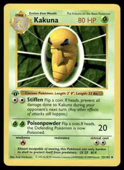 Kakuna 33/102 1st Edition Base Set Shadowless Uncommon NM EBAY LIVE FRIDAY - Image 1