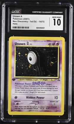 2001 Pokemon Neo Discovery 1st Edition Holo Unown A 14/75 CGC 10 Gem Mint - Image 1