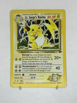 Pokemon TCG Lt. Surge's Raichu Holo Unlimited Rare Card 11/132 Gym Challenge NM - Image 1